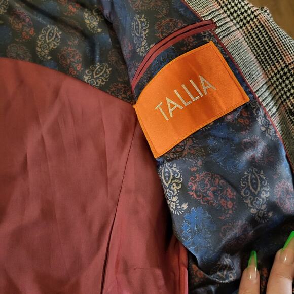 Tallia Wool Plaid Blazer pockets 19" P2P 27" long lined 3 button cuff - Picture 7 of 13